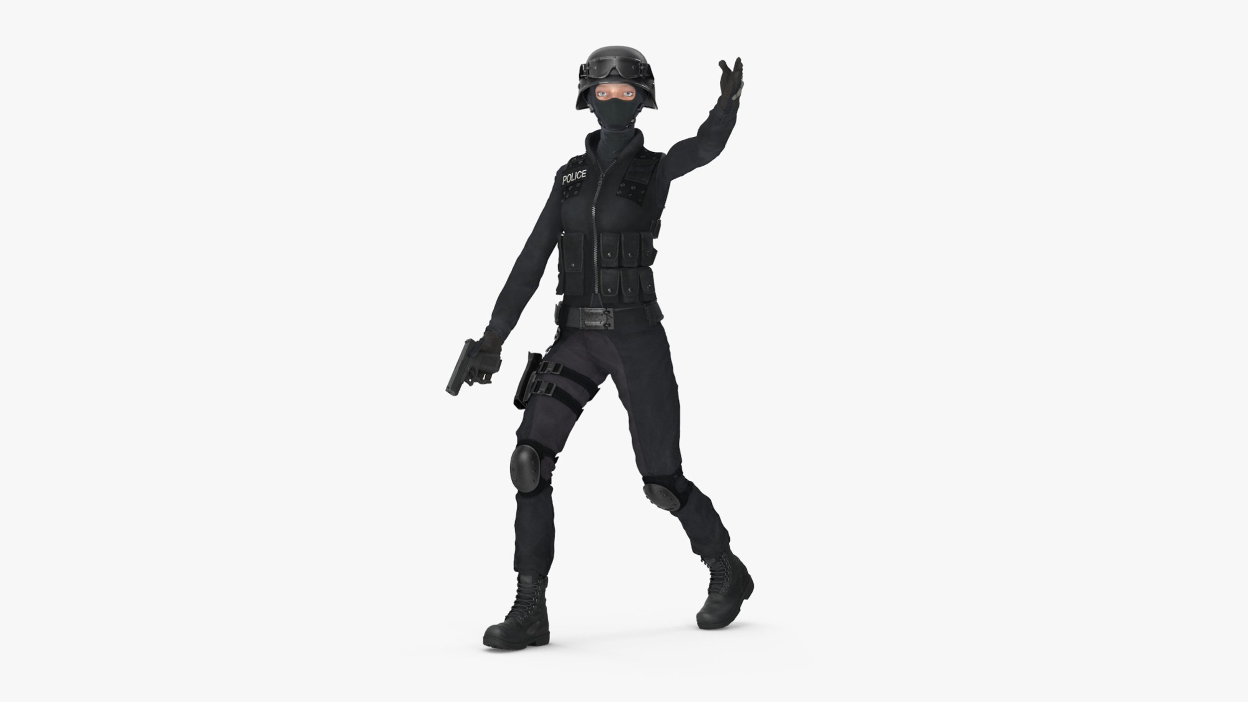 3D Tactical Police Officer Woman with Handgun Rigged for Maya model
