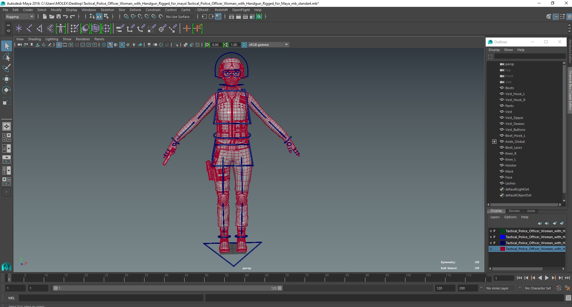 3D Tactical Police Officer Woman with Handgun Rigged for Maya model