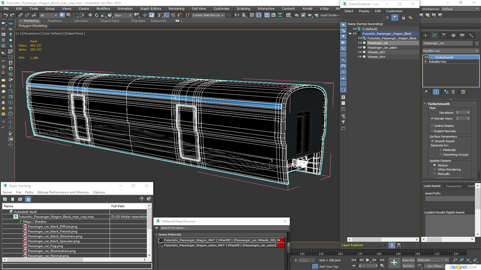 Futuristic Passenger Wagon Black 3D
