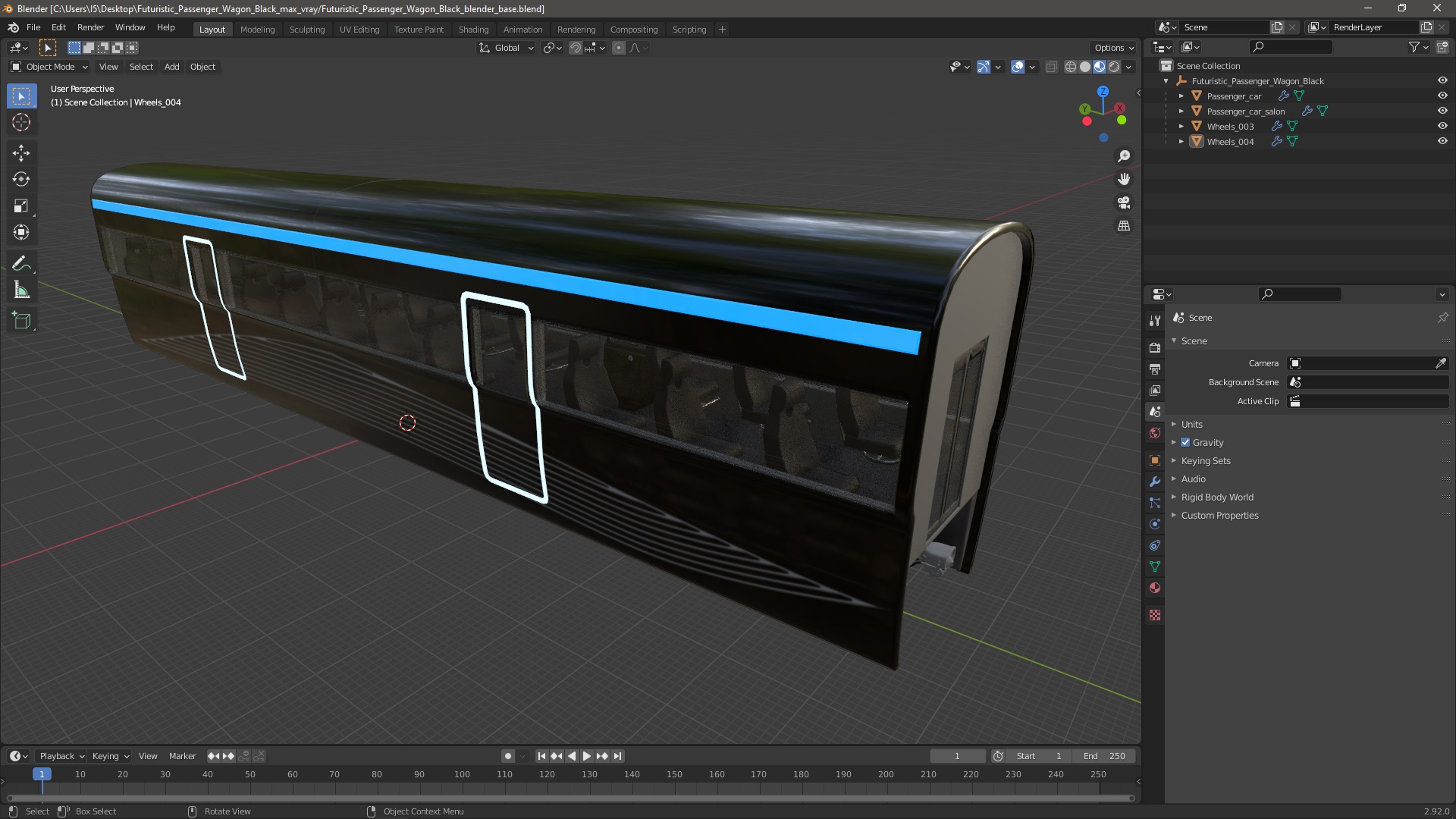 Futuristic Passenger Wagon Black 3D