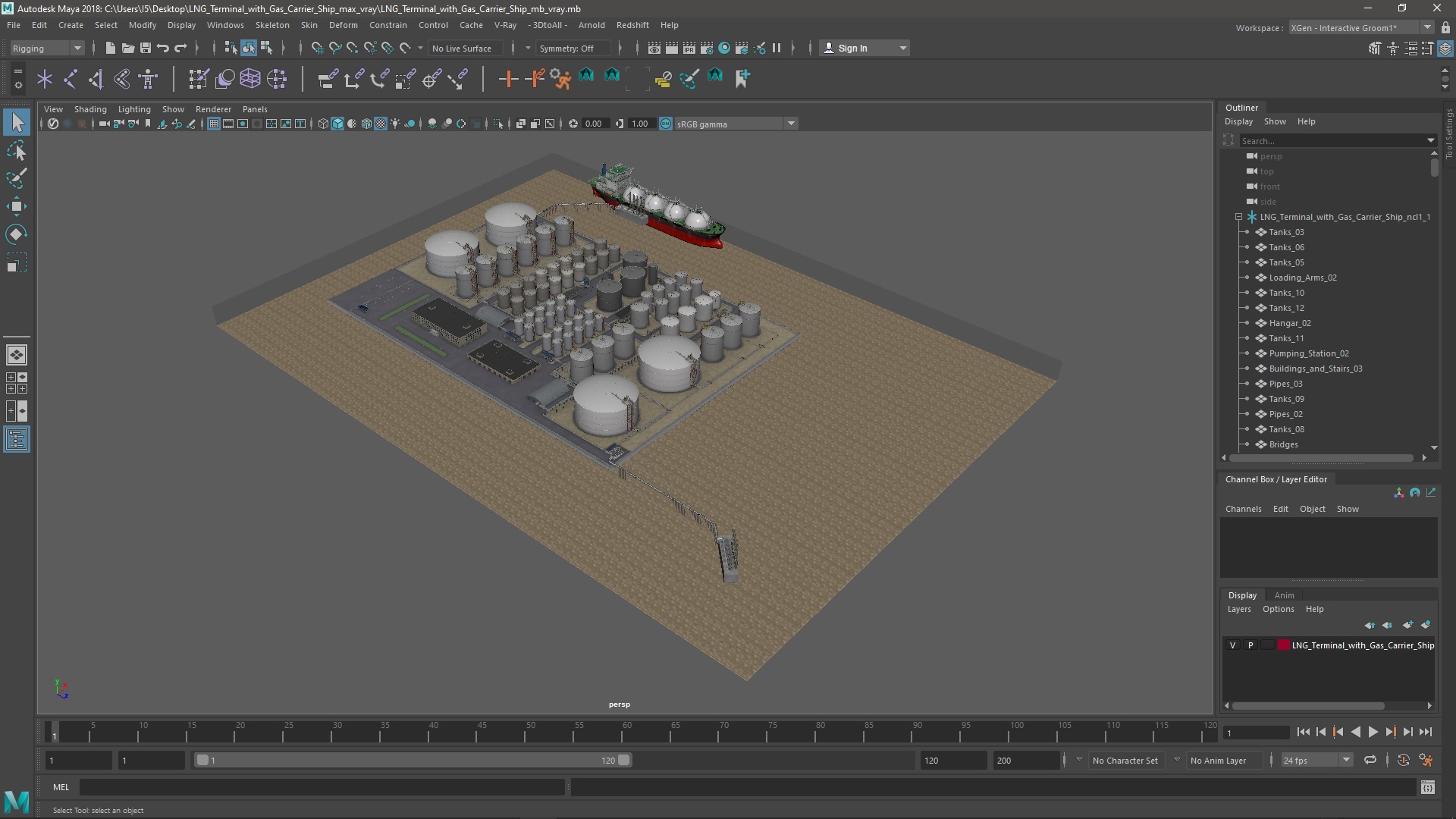 LNG Terminal with Gas Carrier Ship 3D model