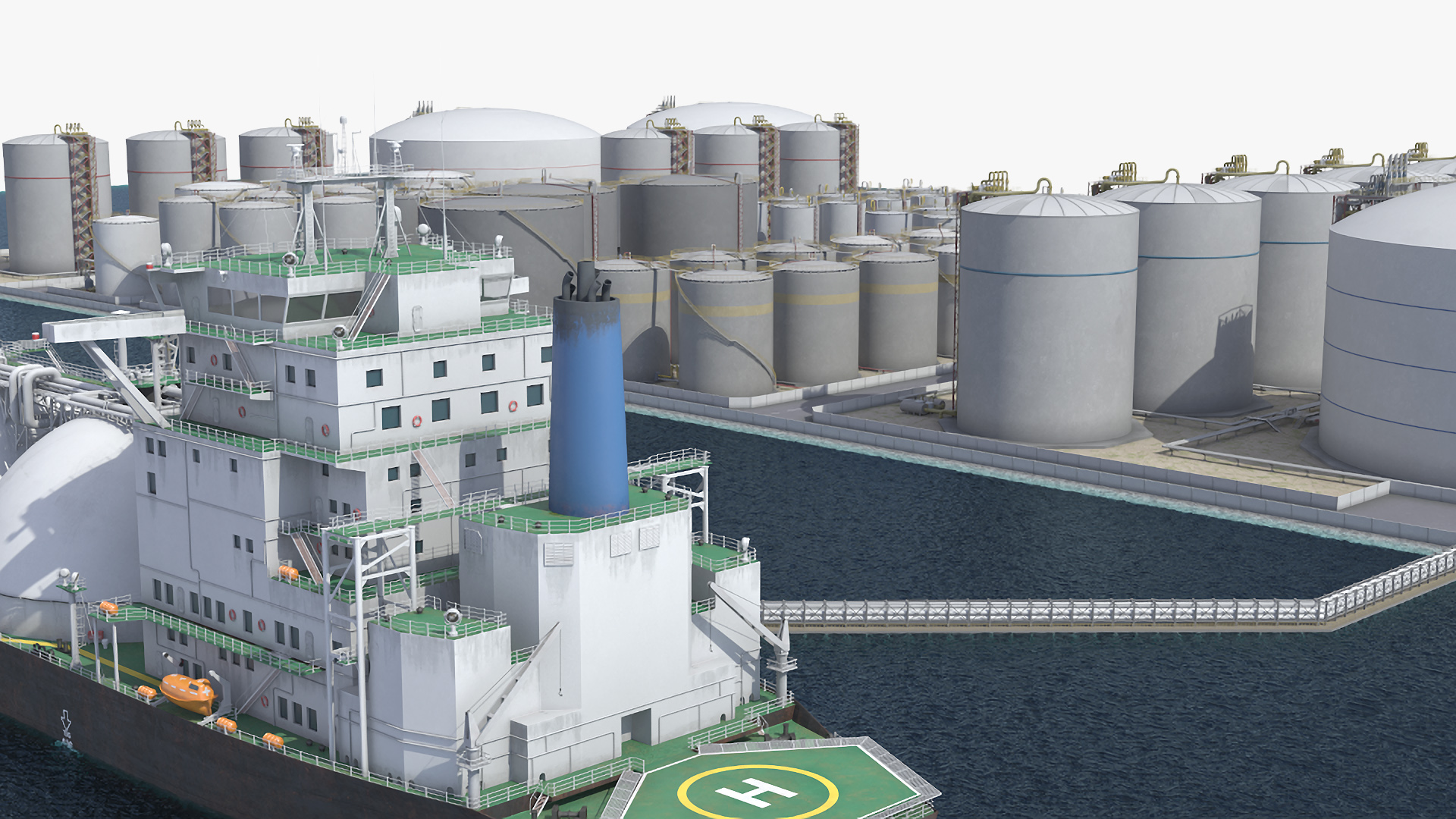 LNG Terminal with Gas Carrier Ship 3D model