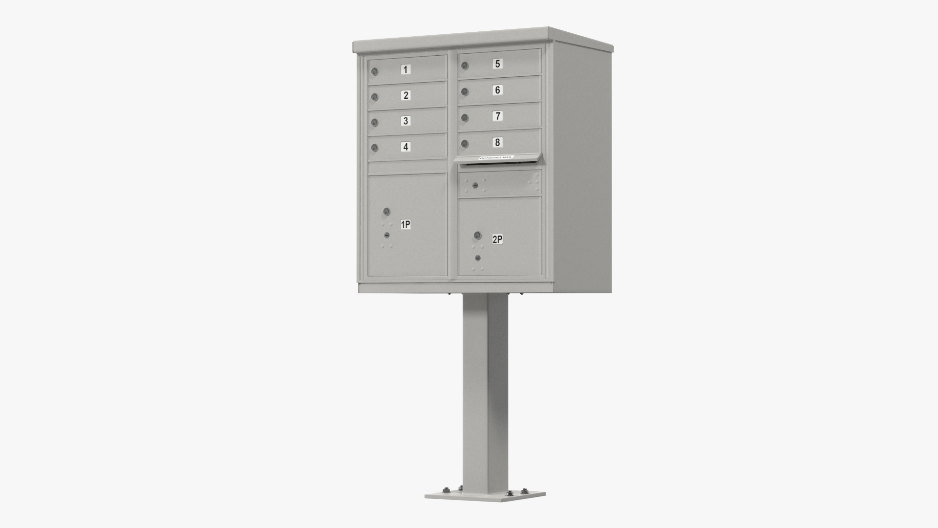 Grey Eight Door Two Parcel Cluster Mailbox 3D