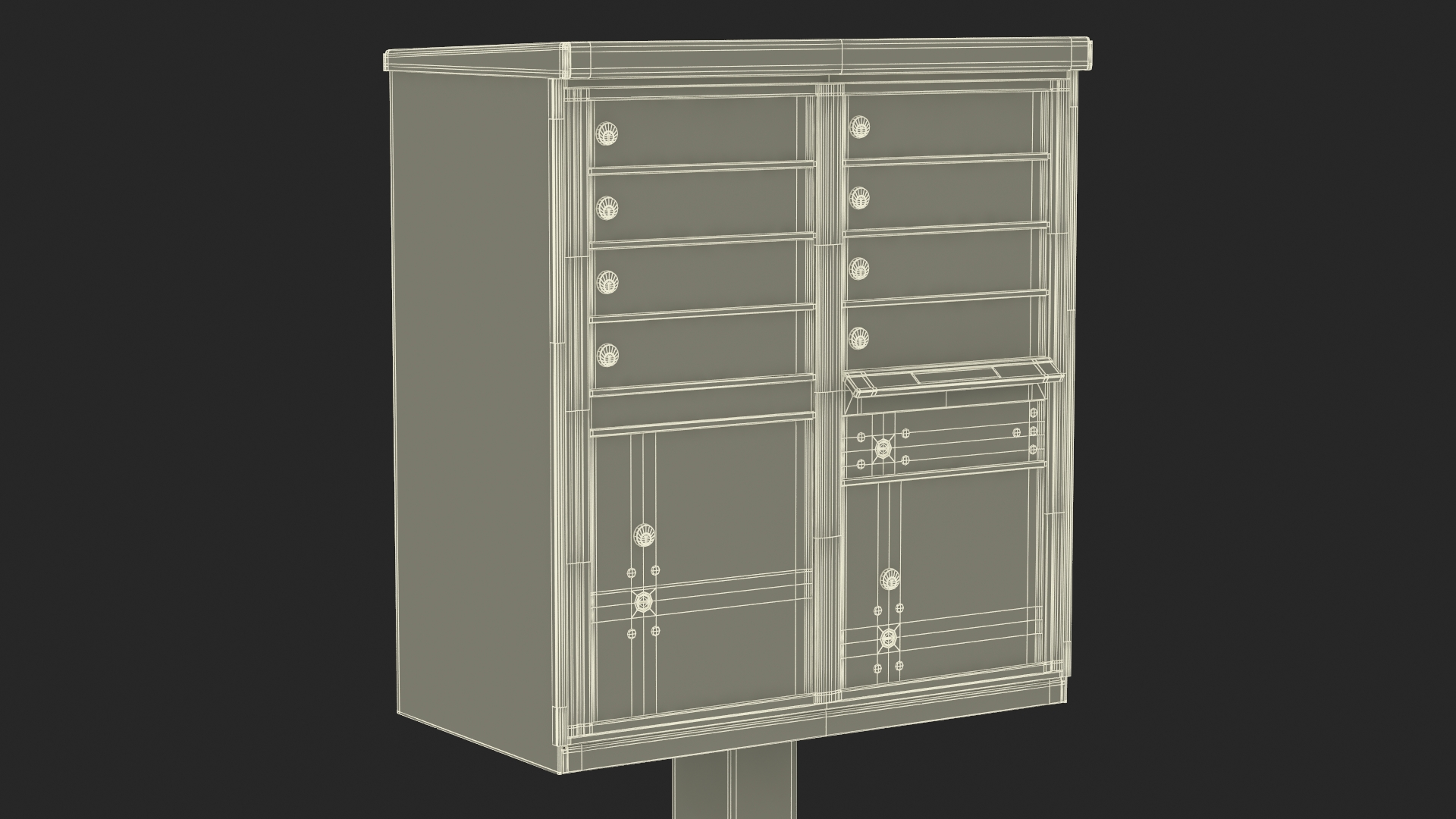 Grey Eight Door Two Parcel Cluster Mailbox 3D
