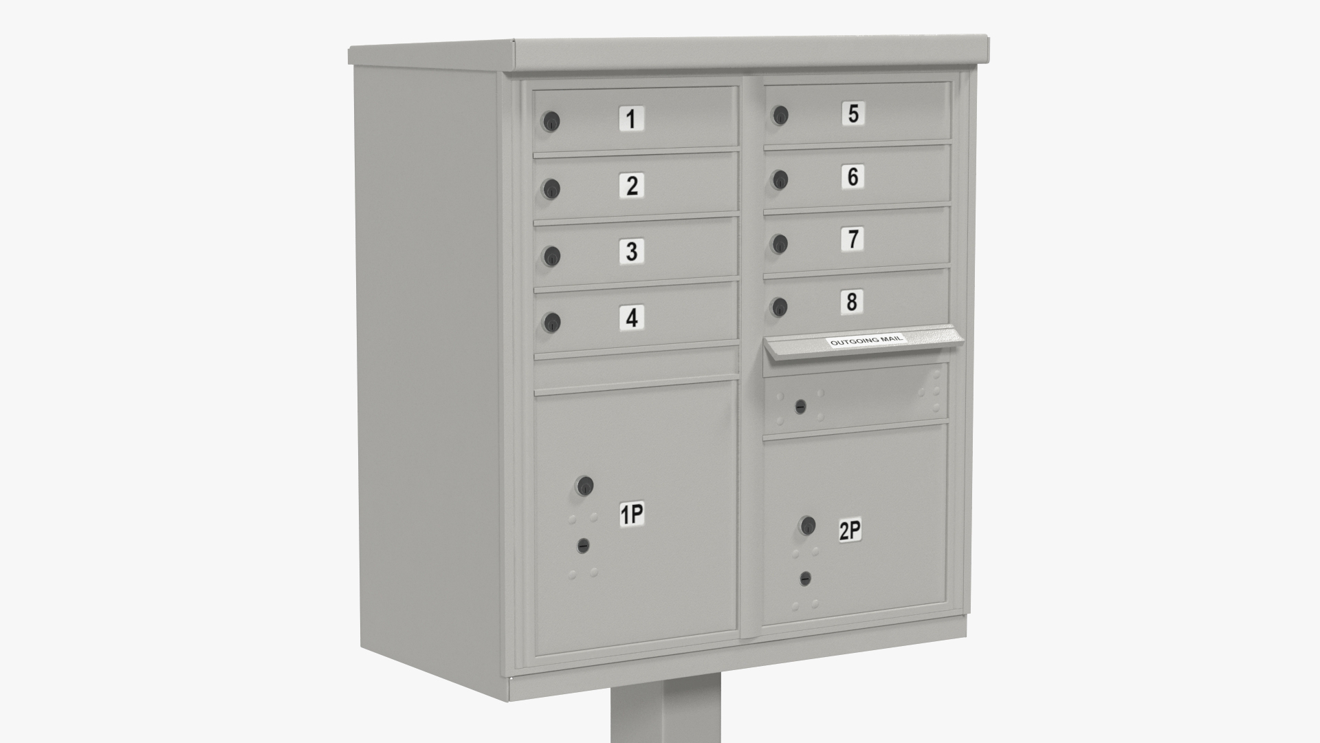 Grey Eight Door Two Parcel Cluster Mailbox 3D