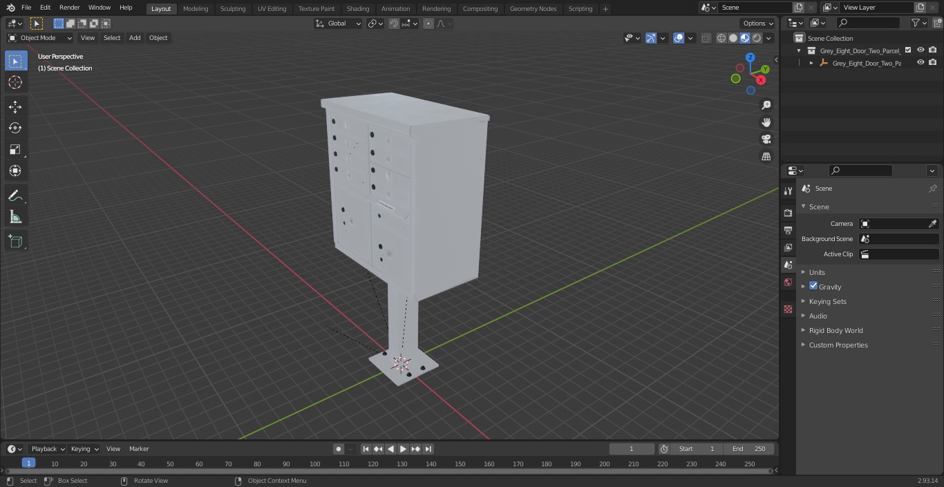 Grey Eight Door Two Parcel Cluster Mailbox 3D