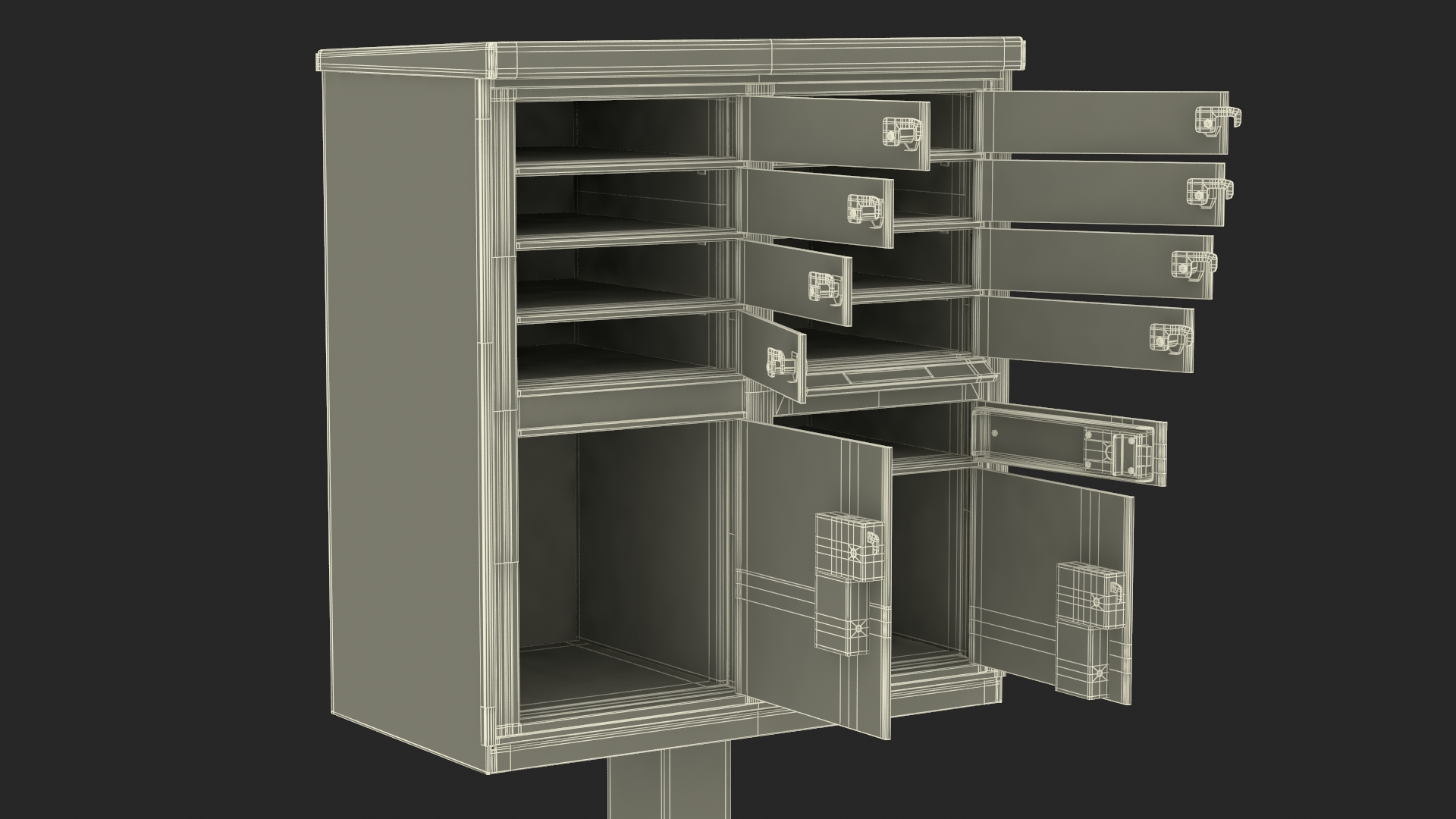 Grey Eight Door Two Parcel Cluster Mailbox 3D