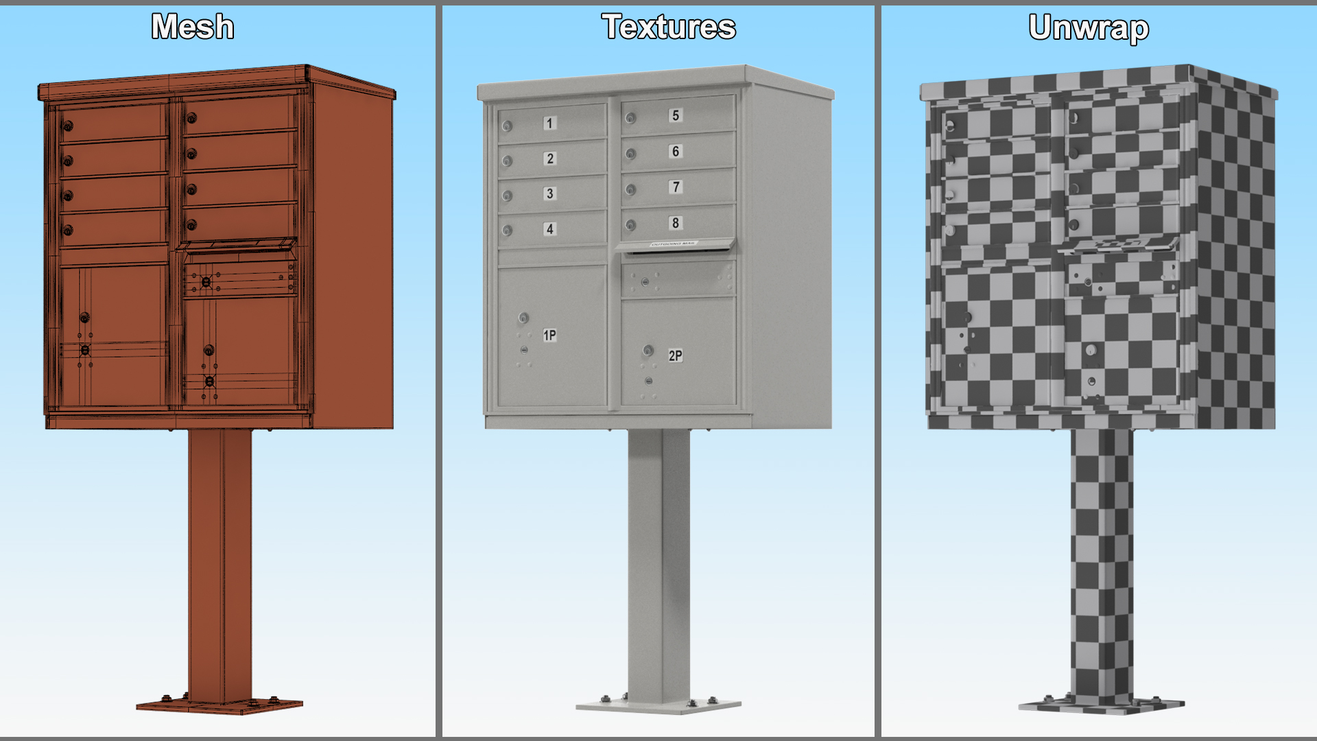 Grey Eight Door Two Parcel Cluster Mailbox 3D