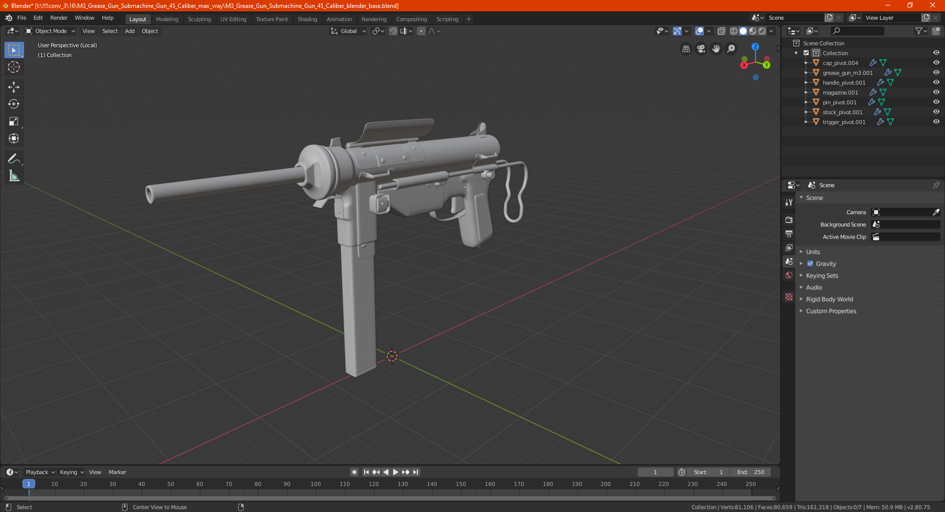 M3 Grease Gun Submachine Gun 45 Caliber 3D model
