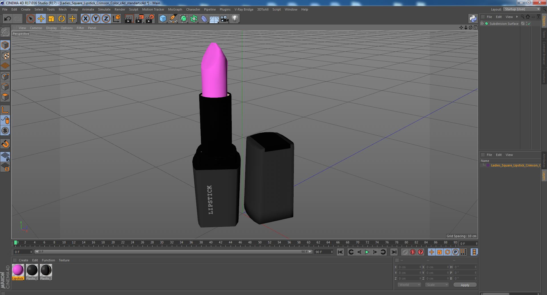 3D Ladies Square Lipstick Crimson Color