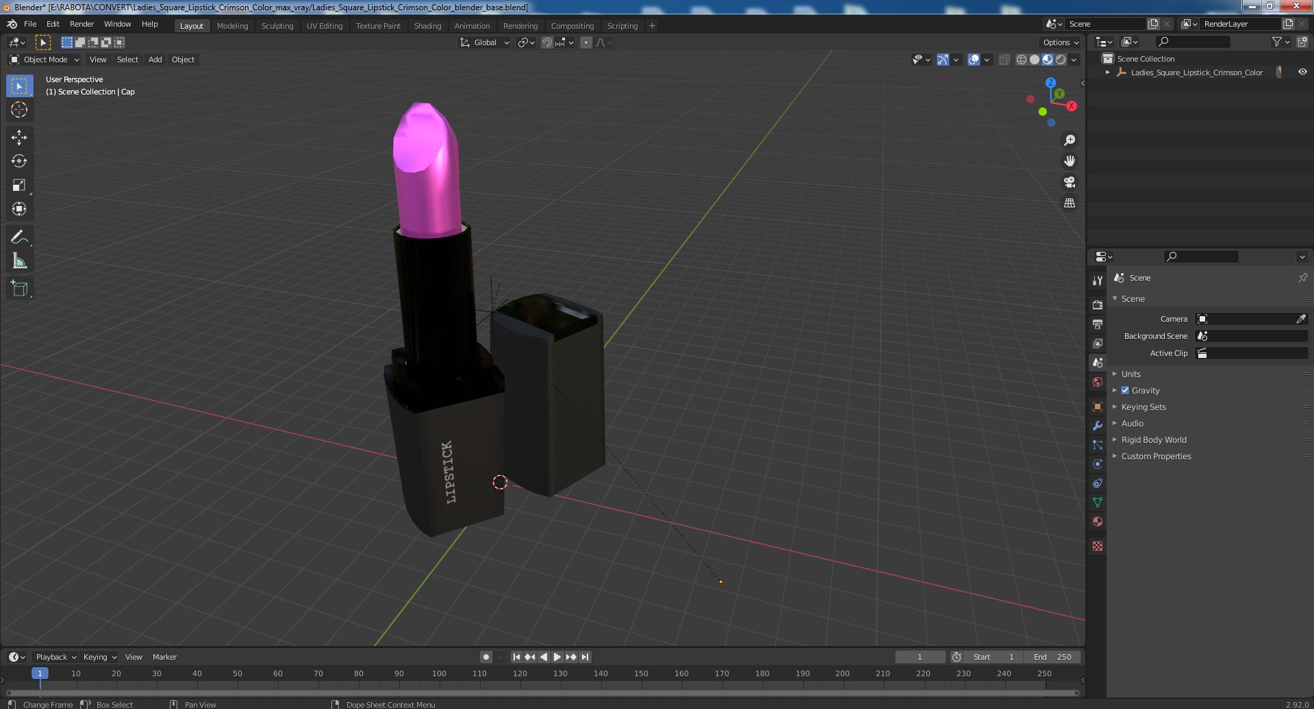 3D Ladies Square Lipstick Crimson Color