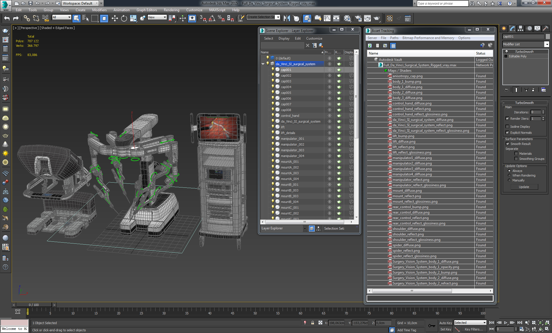 3D Full Da Vinci Surgical System Rigged