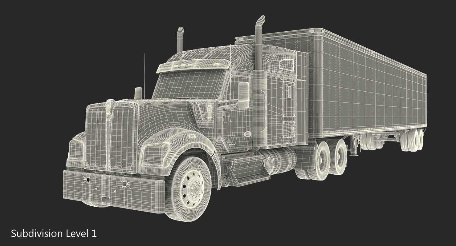 Truck Kenworth W990 with Semi Trailer 3D