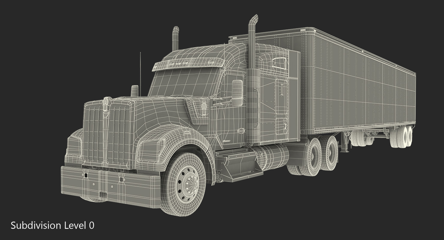 Truck Kenworth W990 with Semi Trailer 3D