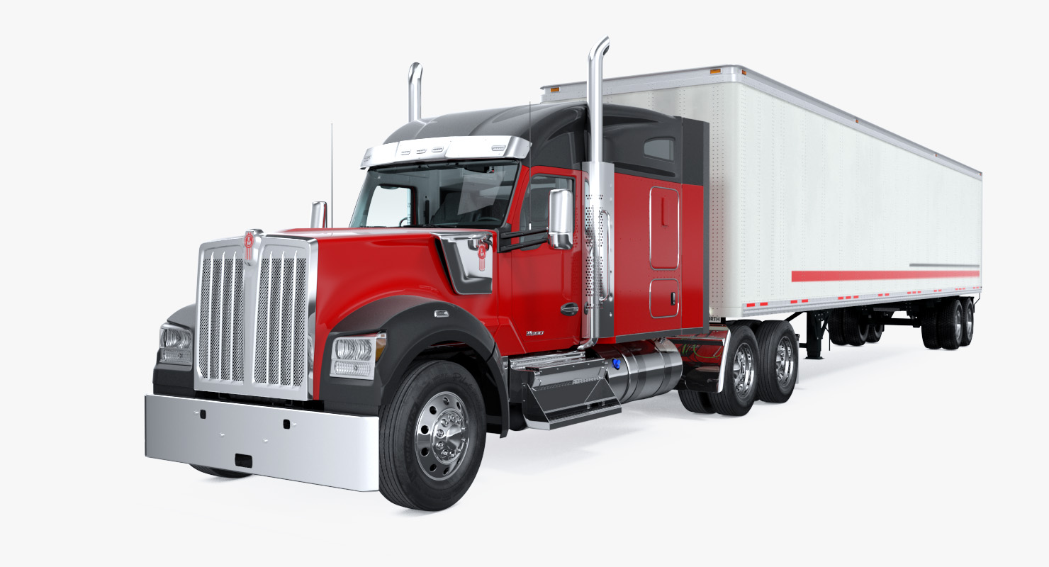 Truck Kenworth W990 with Semi Trailer 3D