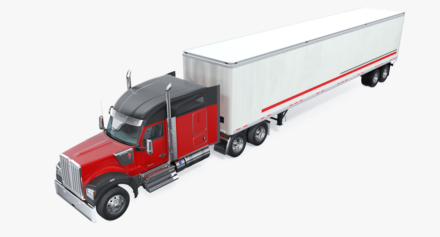 Truck Kenworth W990 with Semi Trailer 3D