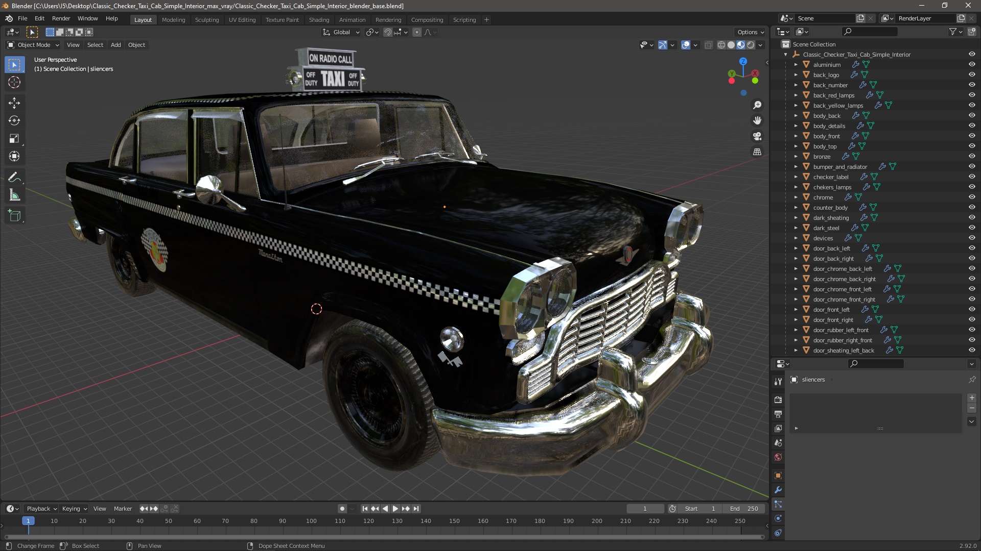 3D model Classic Checker Taxi Cab Simple Interior