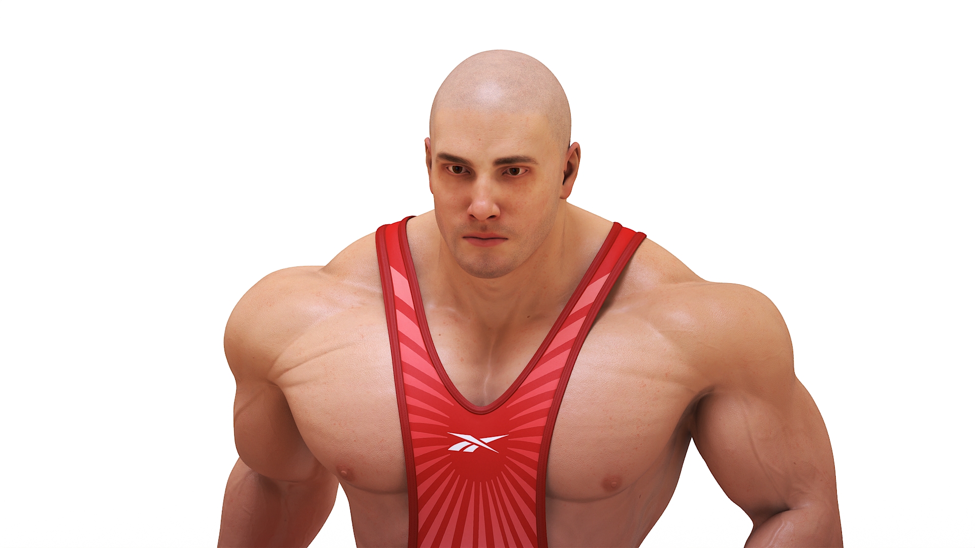 3D Muscular Male Running Pose in Reebok Red Singlet model
