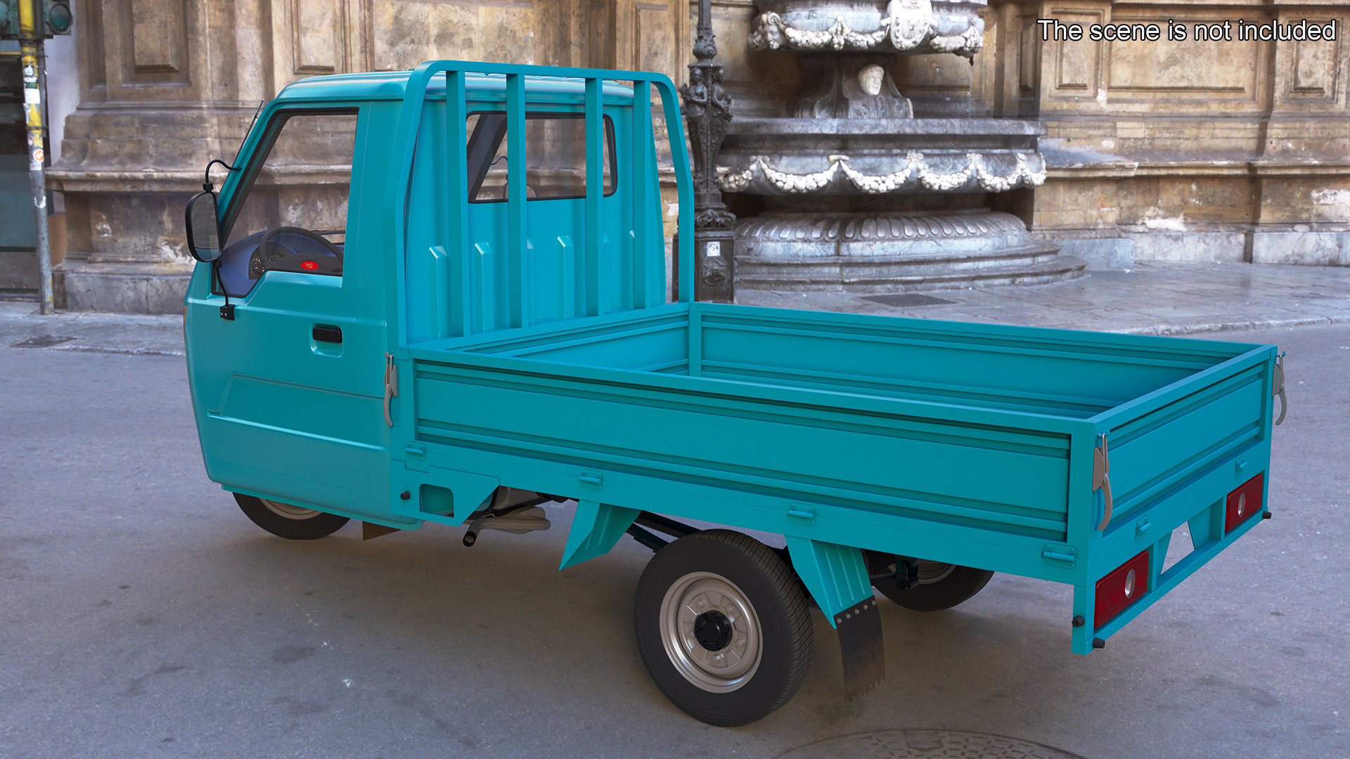 3D Asian Delivery Trike with Open Body Blue Rigged for Cinema 4D