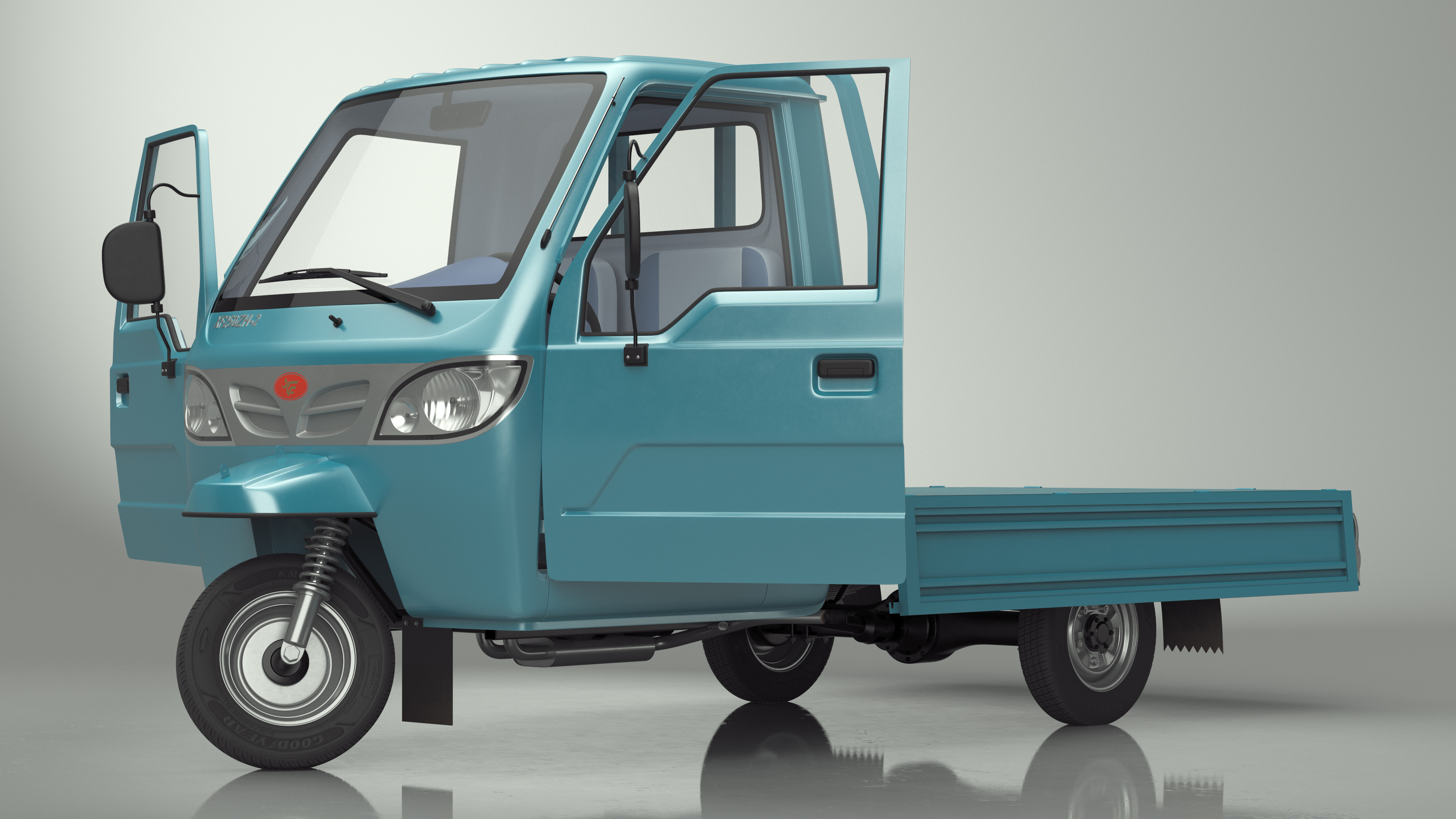 3D Asian Delivery Trike with Open Body Blue Rigged for Cinema 4D
