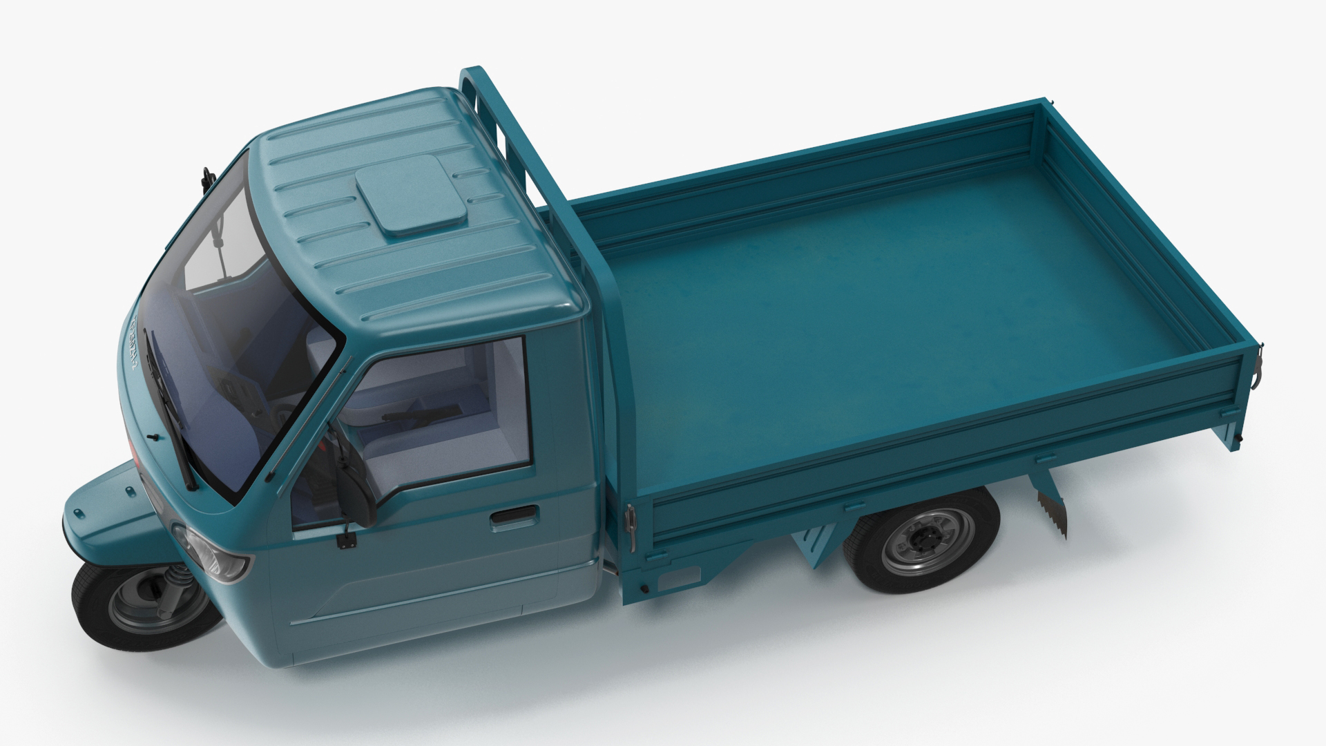 3D Asian Delivery Trike with Open Body Blue Rigged for Cinema 4D