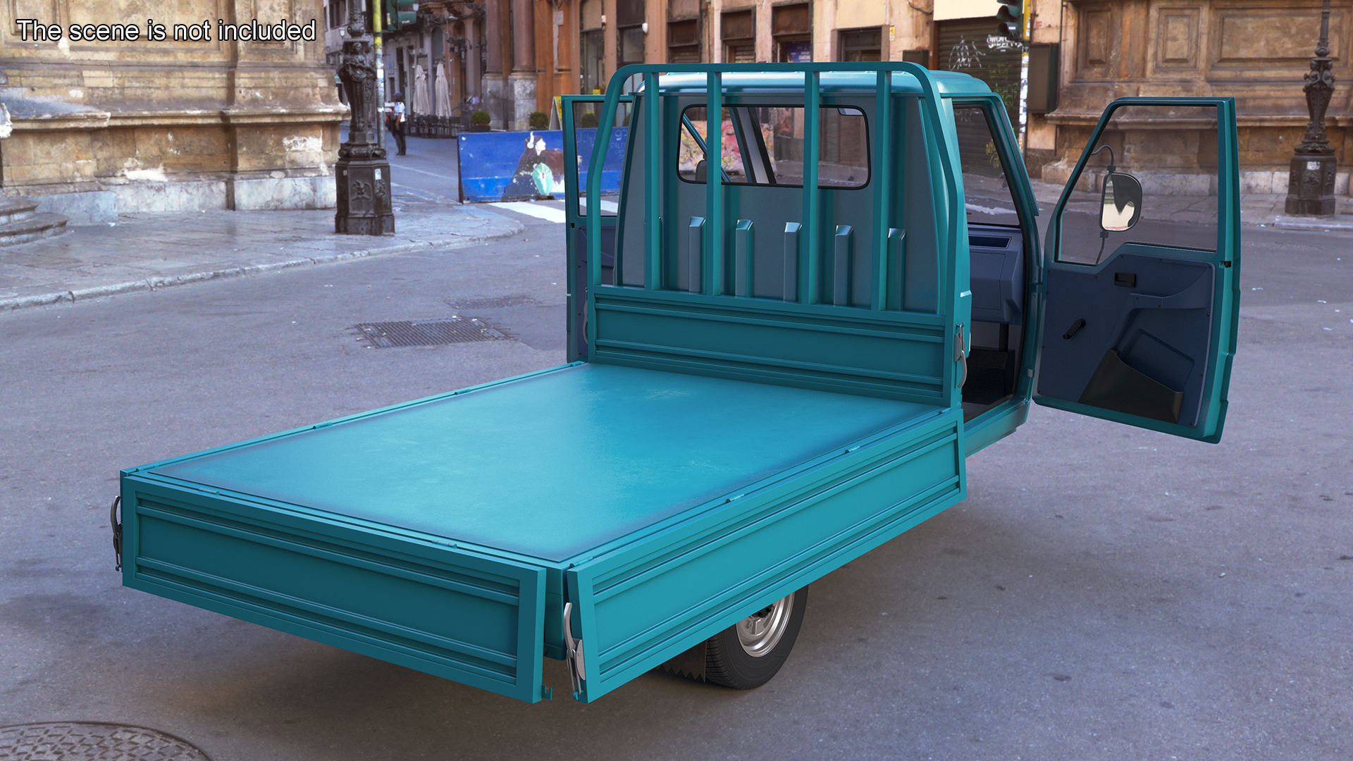 3D Asian Delivery Trike with Open Body Blue Rigged for Cinema 4D