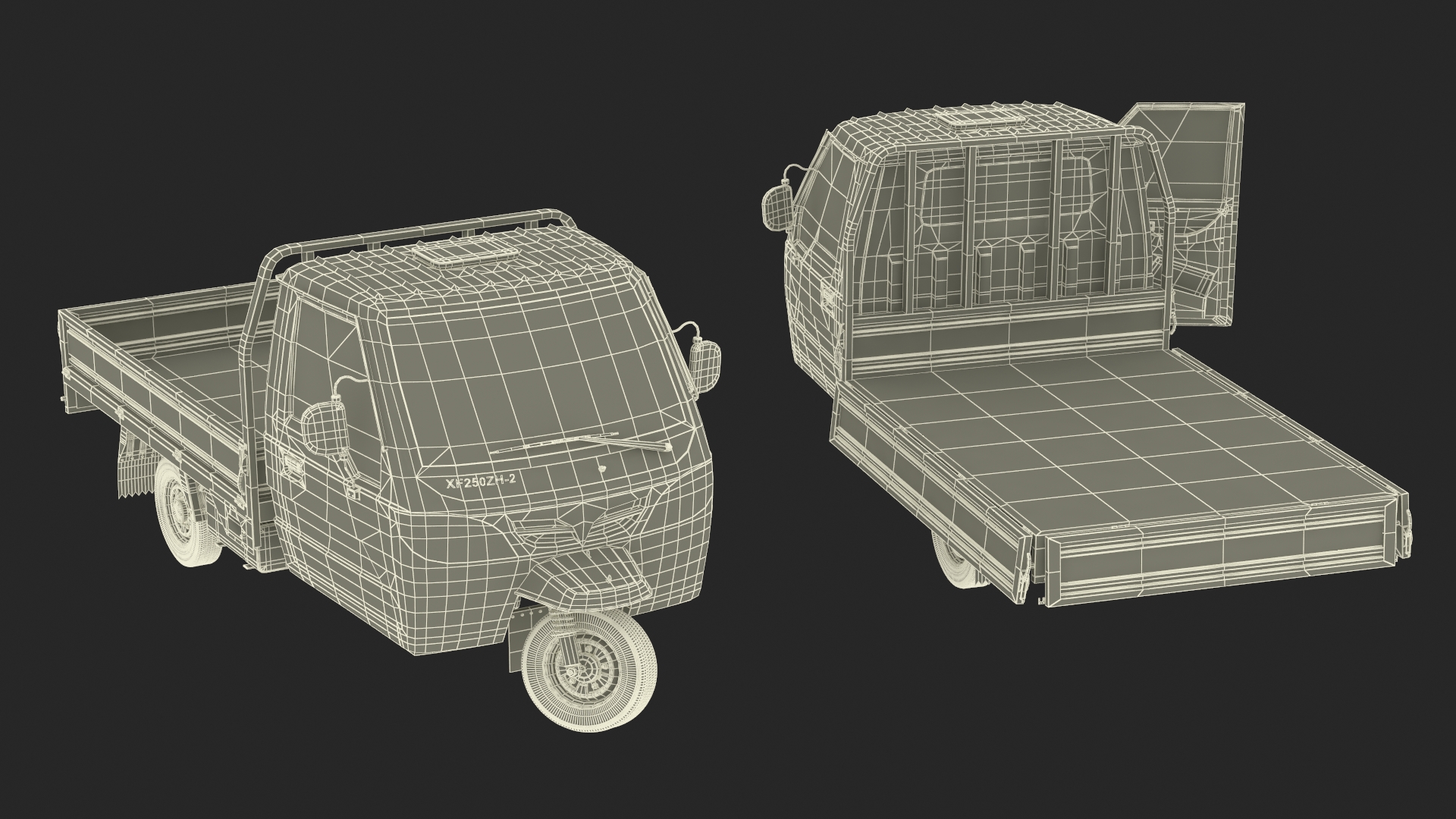 3D Asian Delivery Trike with Open Body Blue Rigged for Cinema 4D