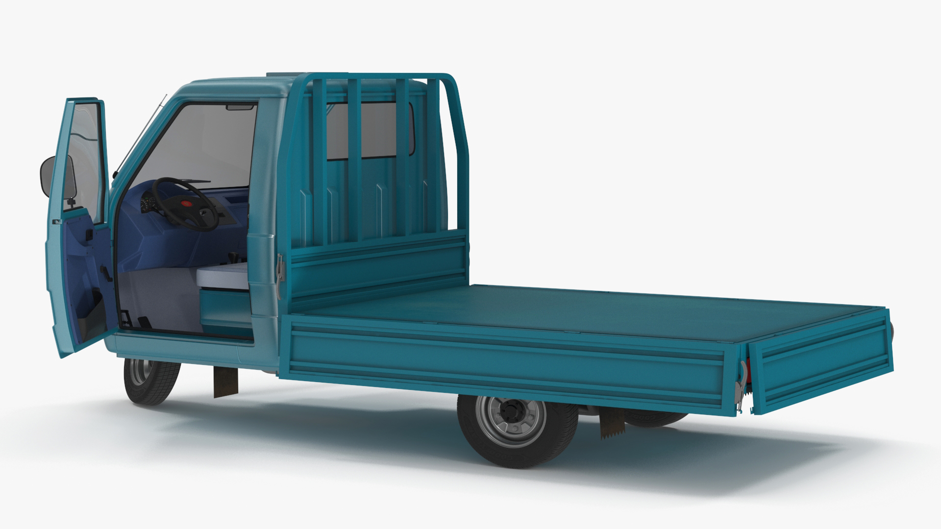 3D Asian Delivery Trike with Open Body Blue Rigged for Cinema 4D