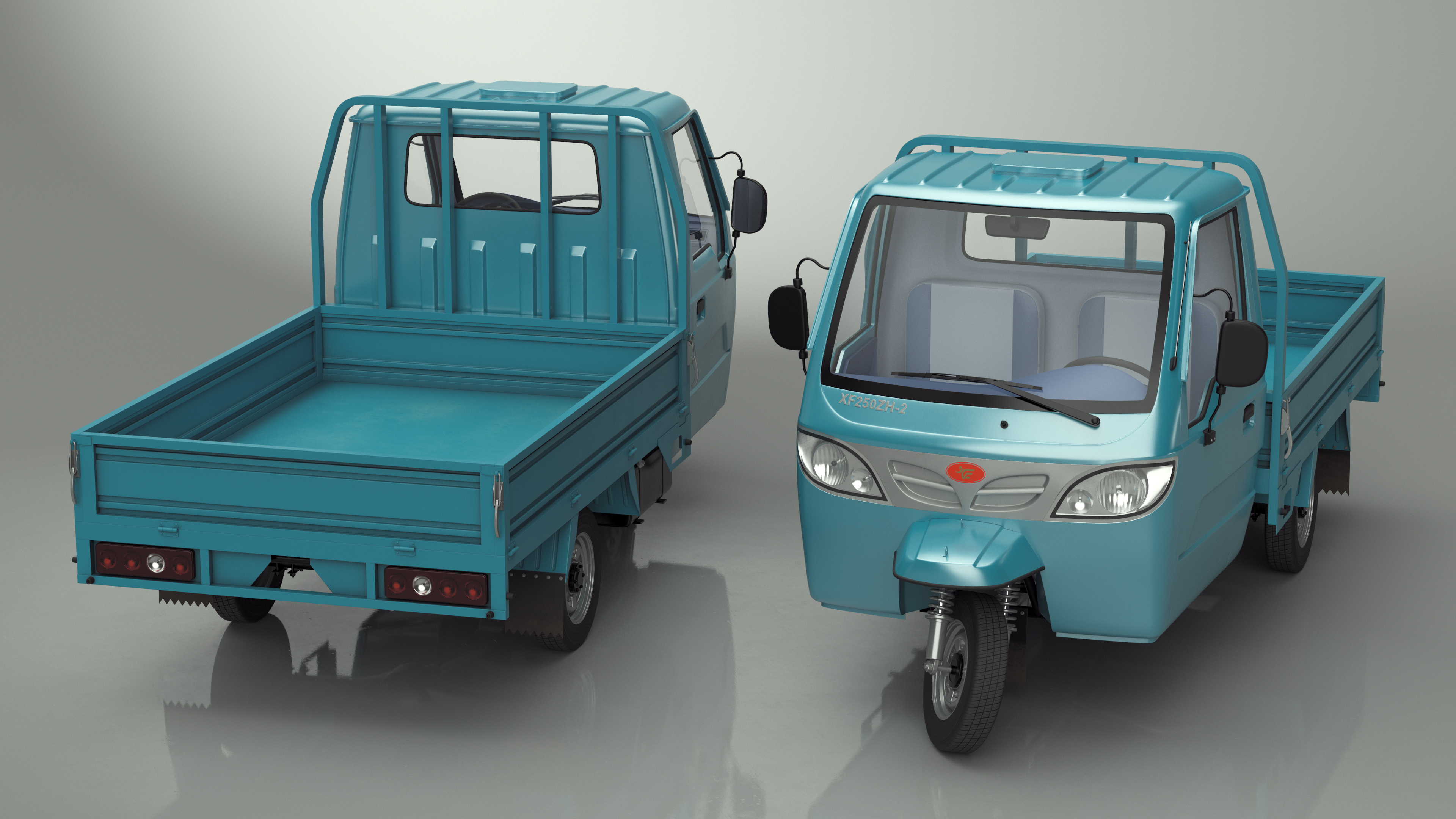 3D Asian Delivery Trike with Open Body Blue Rigged for Cinema 4D