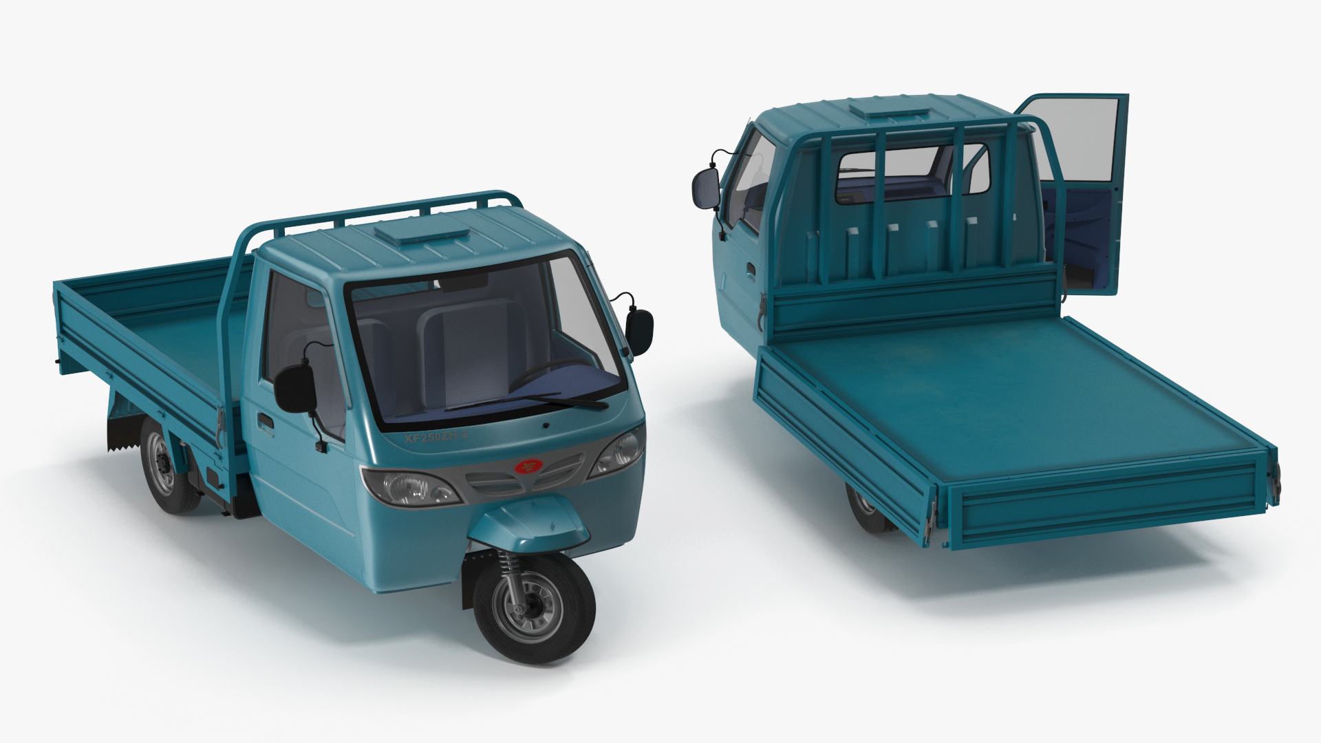 3D Asian Delivery Trike with Open Body Blue Rigged for Cinema 4D