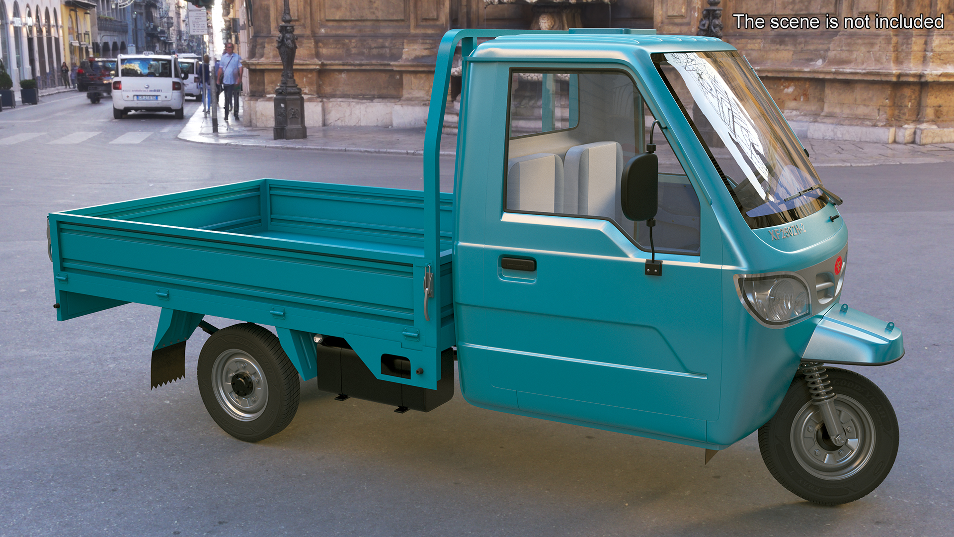 3D Asian Delivery Trike with Open Body Blue Rigged for Cinema 4D