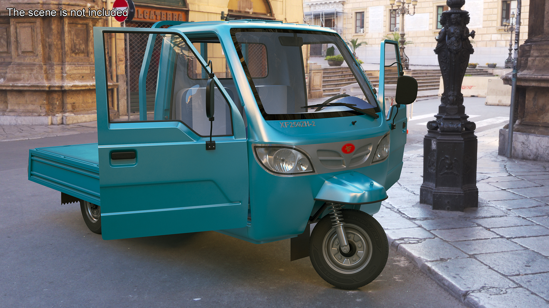 3D Asian Delivery Trike with Open Body Blue Rigged for Cinema 4D