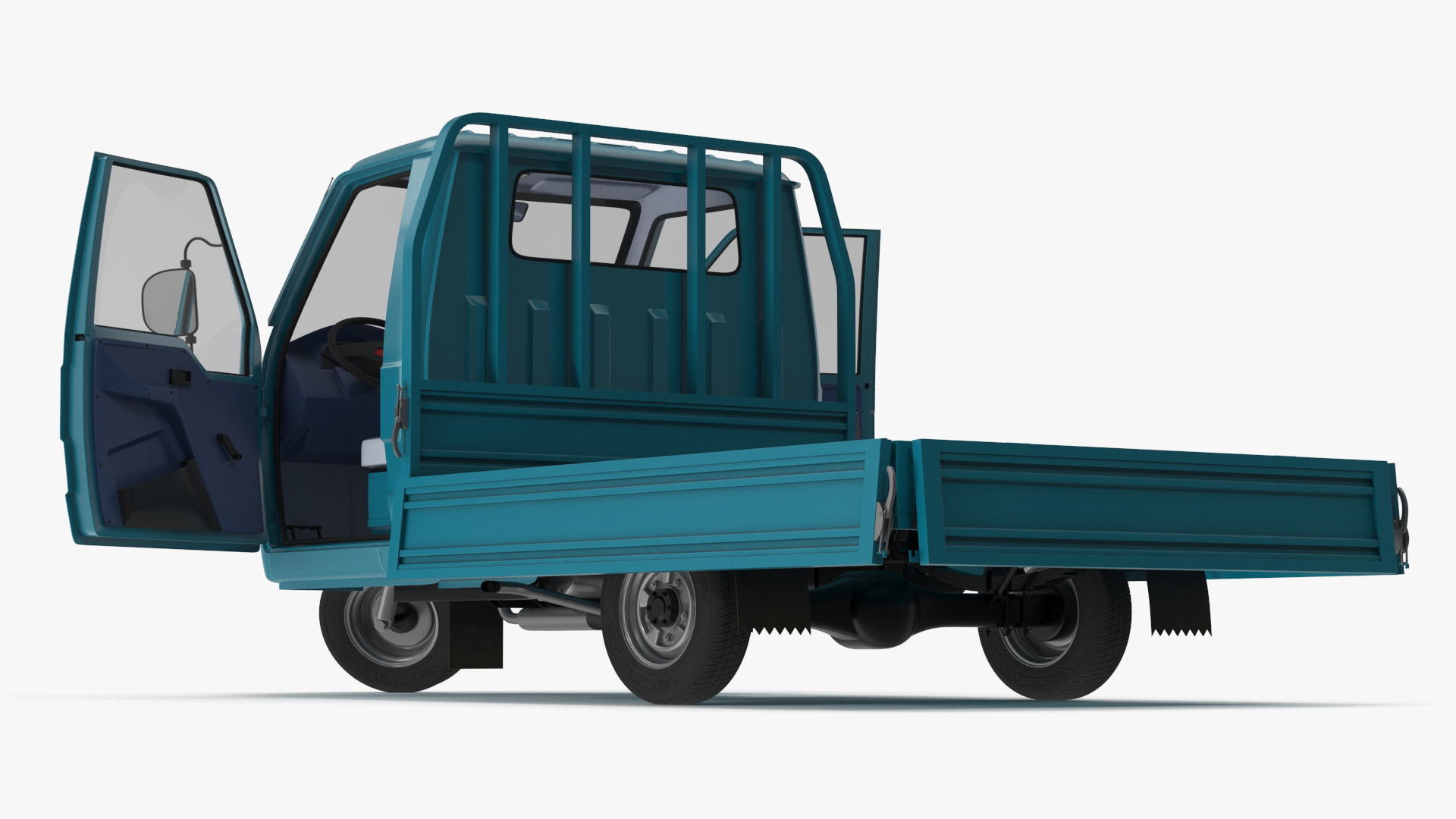 3D Asian Delivery Trike with Open Body Blue Rigged for Cinema 4D