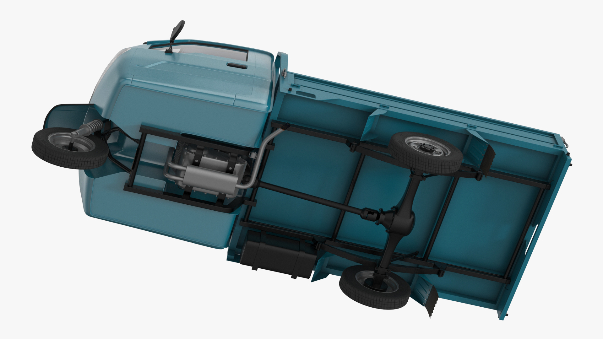 3D Asian Delivery Trike with Open Body Blue Rigged for Cinema 4D