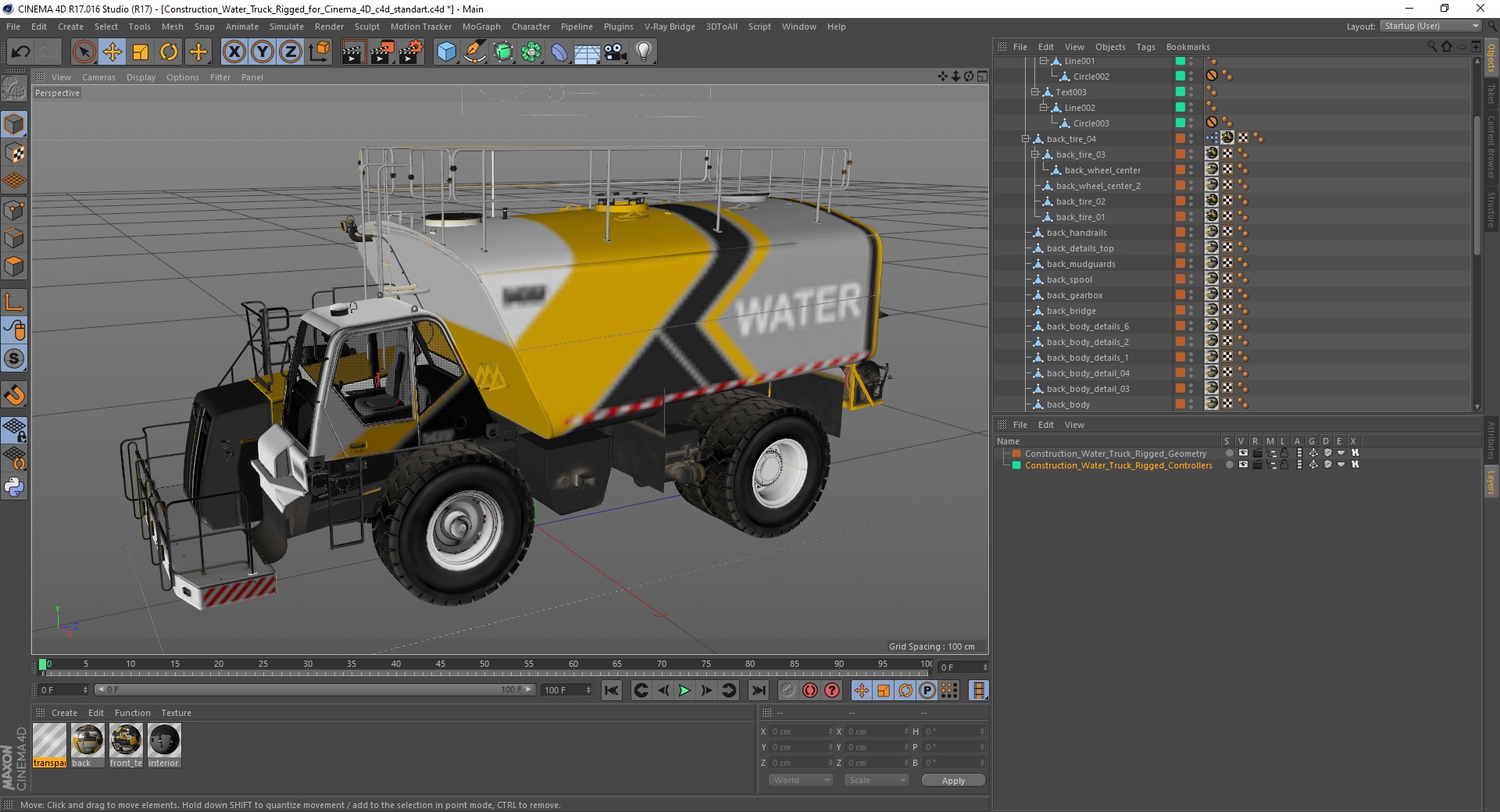 3D model Construction Water Truck Rigged for Cinema 4D