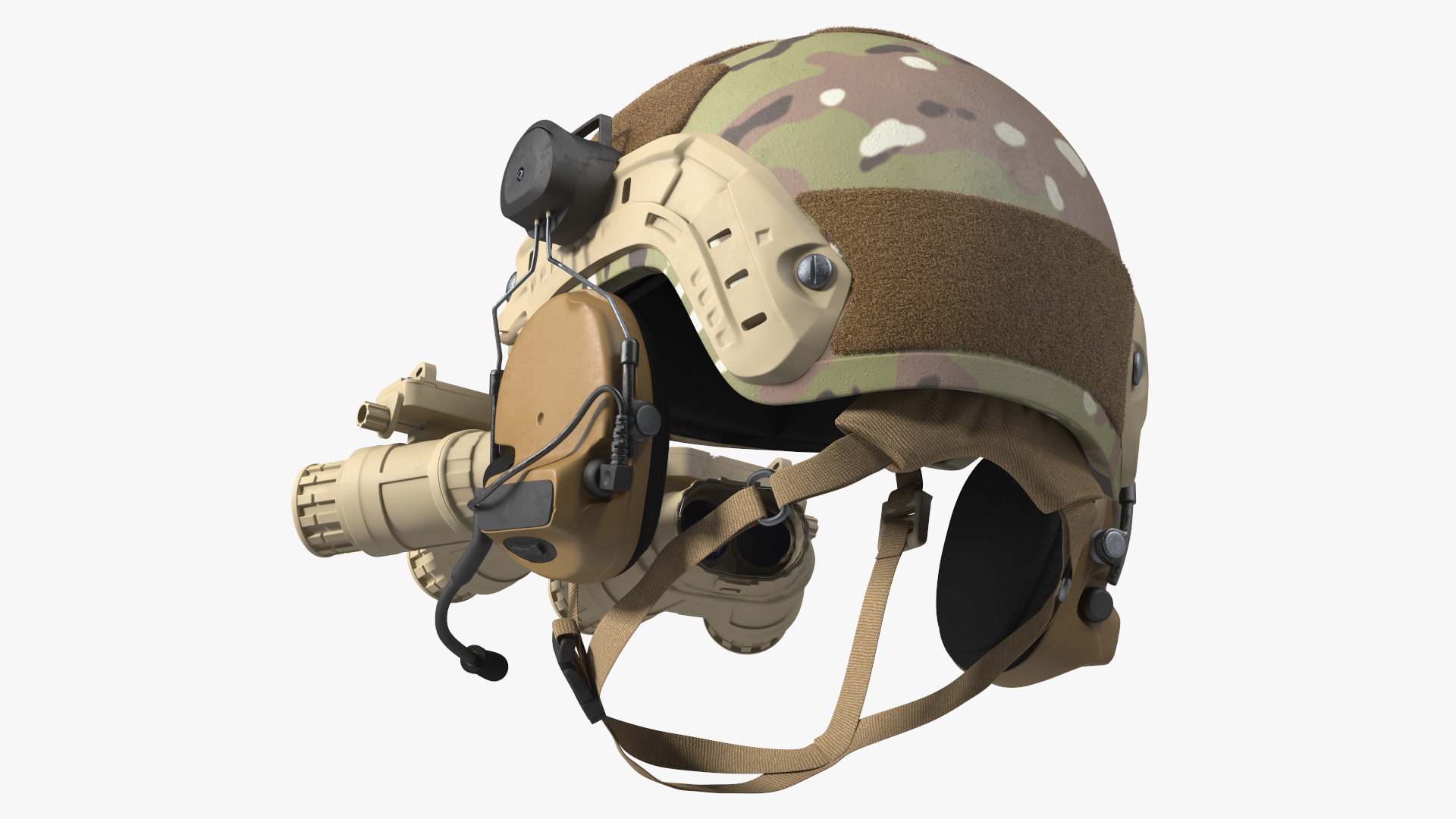 Helmet with Night Vision Goggles Green Camo Fur 3D