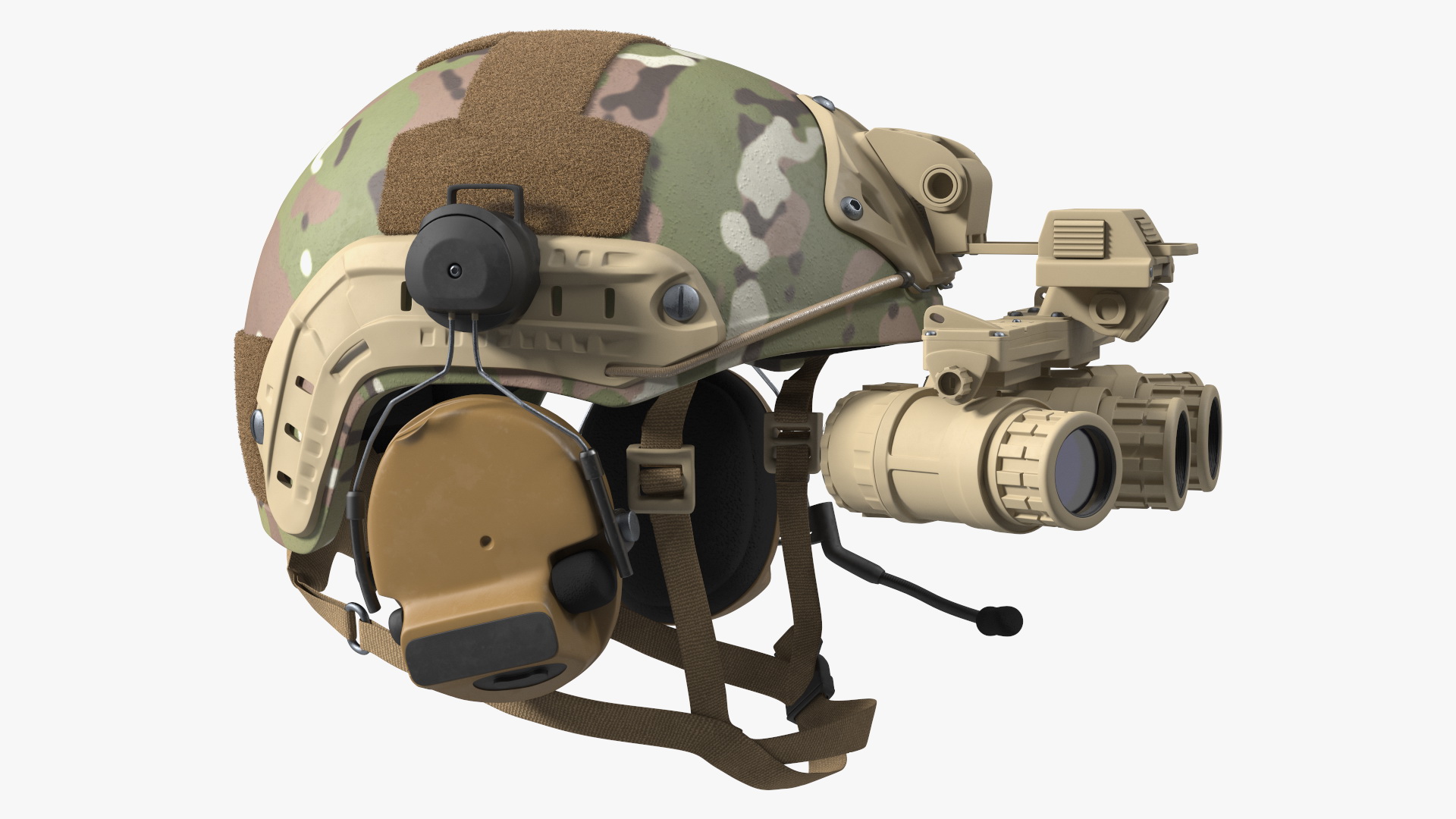 Helmet with Night Vision Goggles Green Camo Fur 3D