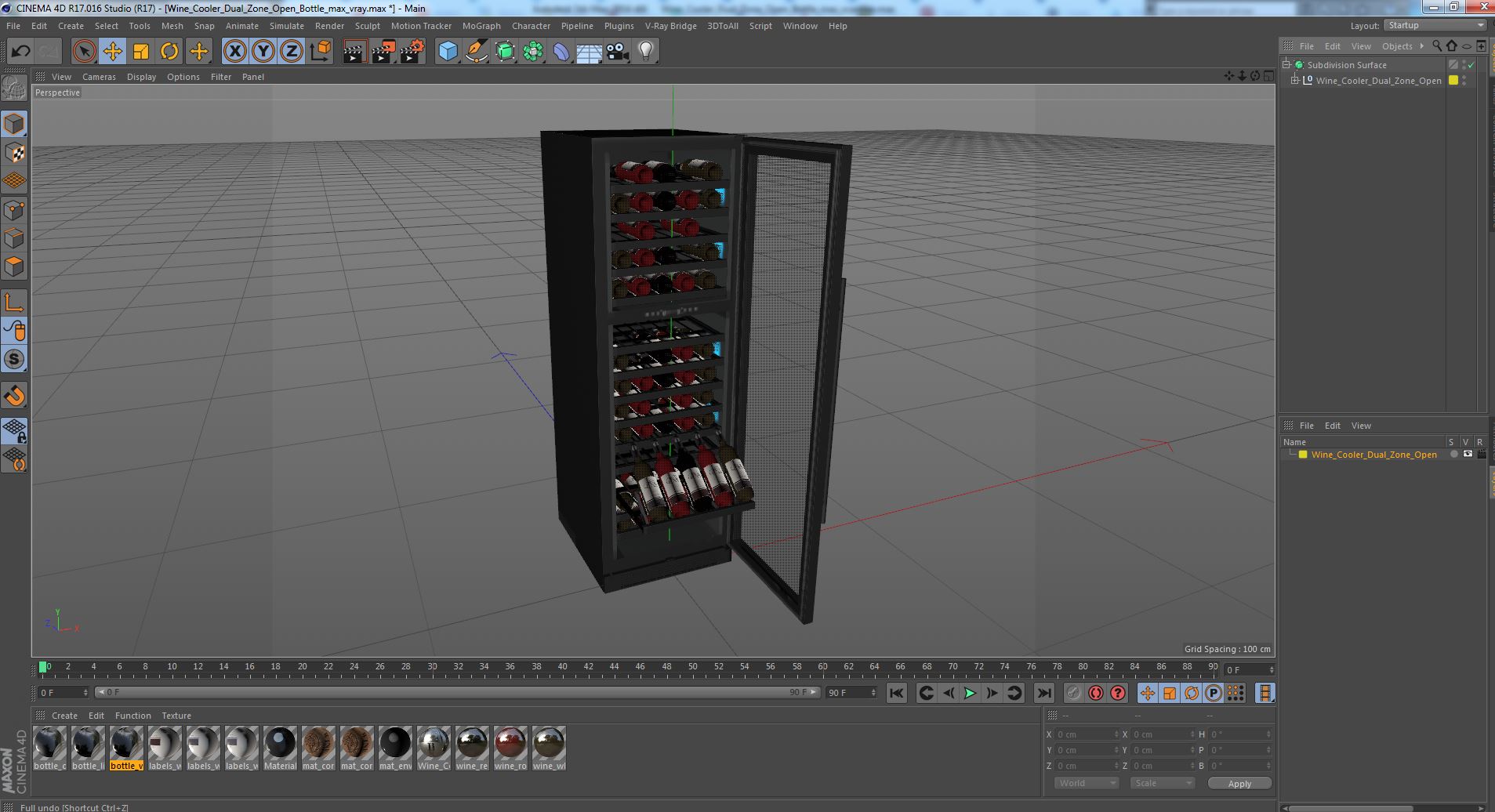 3D Wine Cooler Dual Zone Open Bottle model