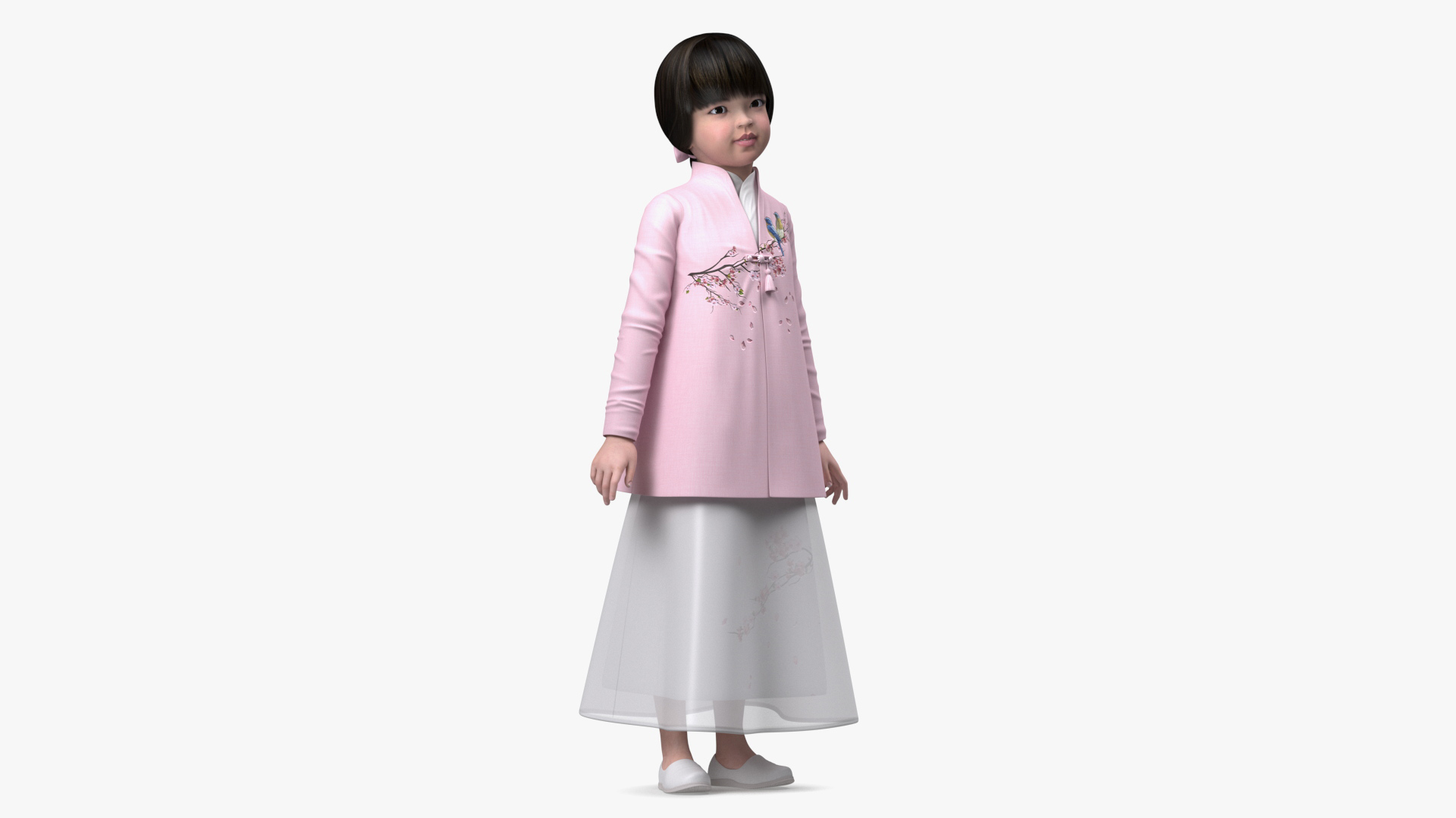3D Child Girl from Asia in National Costume Rigged for Cinema 4D