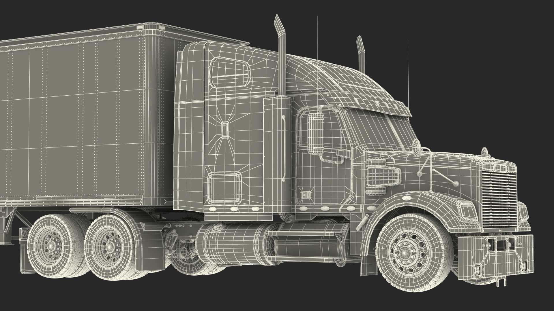 Heavy Duty Long Hood Truck with Semi Trailer 3D model
