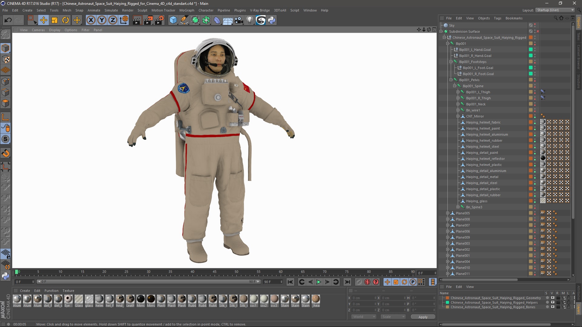 Chinese Astronaut Space Suit Haiying Rigged for Cinema 4D 3D