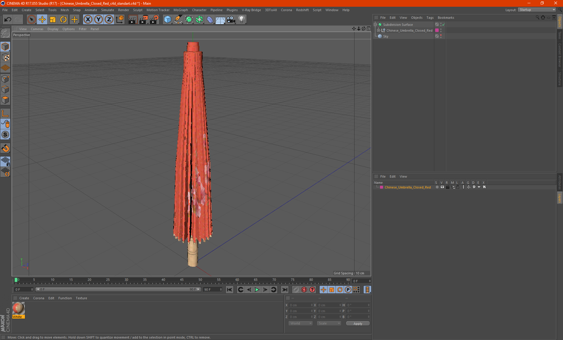 Chinese Umbrella Closed Red 3D