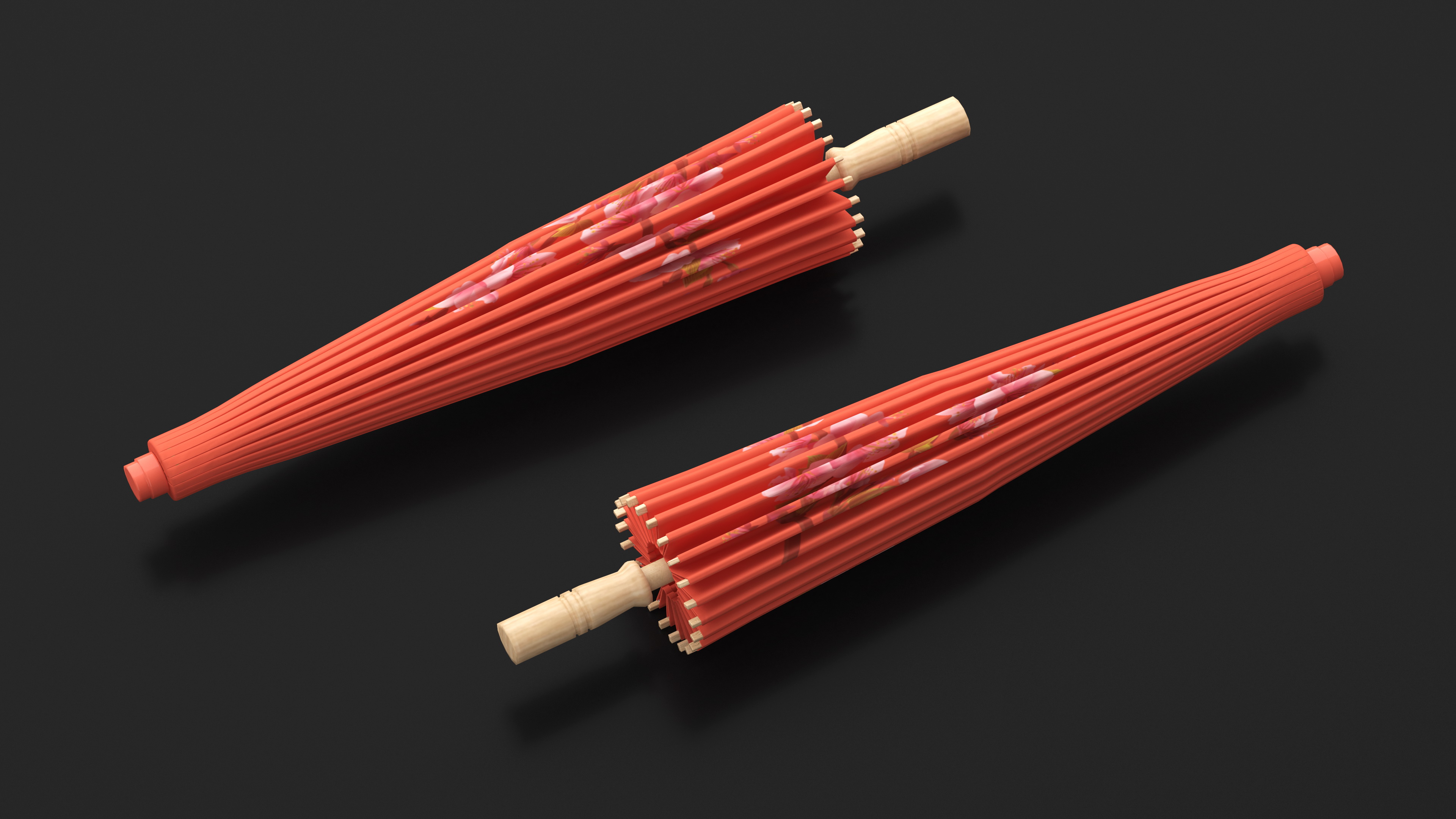 Chinese Umbrella Closed Red 3D