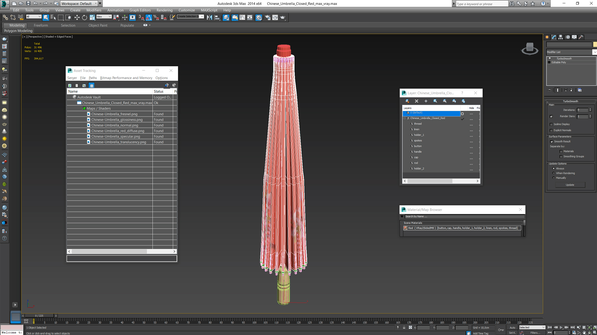 Chinese Umbrella Closed Red 3D