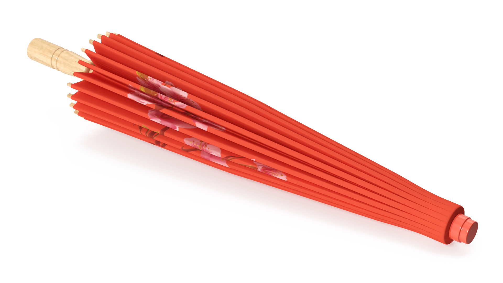 Chinese Umbrella Closed Red 3D