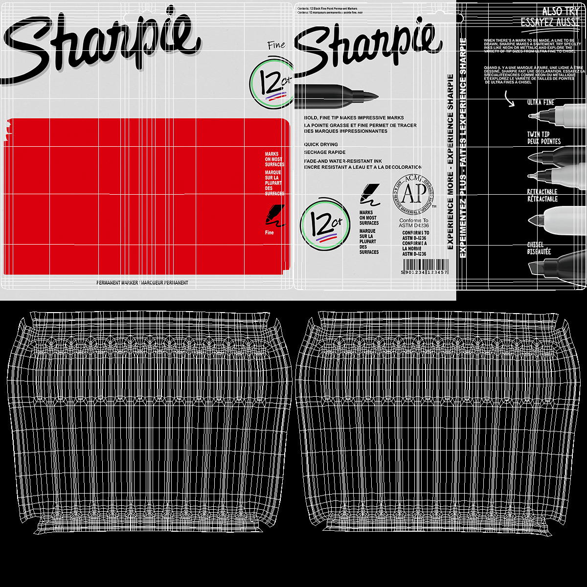 Sharpie Permanent Markers 12 Assorted Colors 3D model