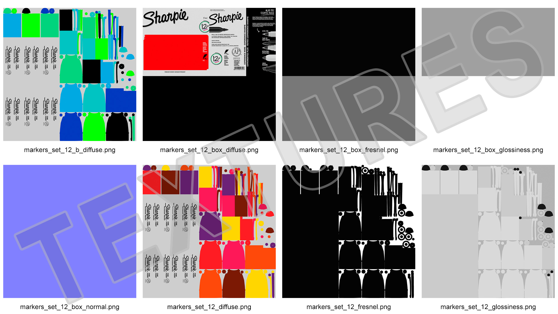 Sharpie Permanent Markers 12 Assorted Colors 3D model