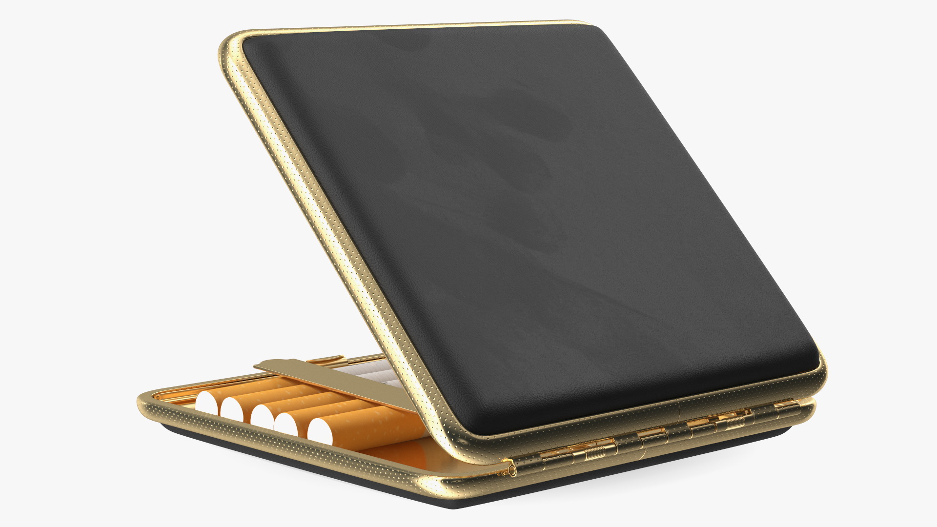 3D Metal Cigarette Case Gold and Black with Cigarettes