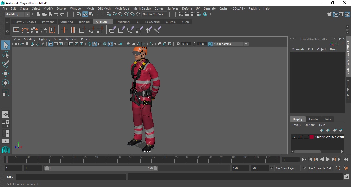 3D Alpinist Worker Waiting Pose model