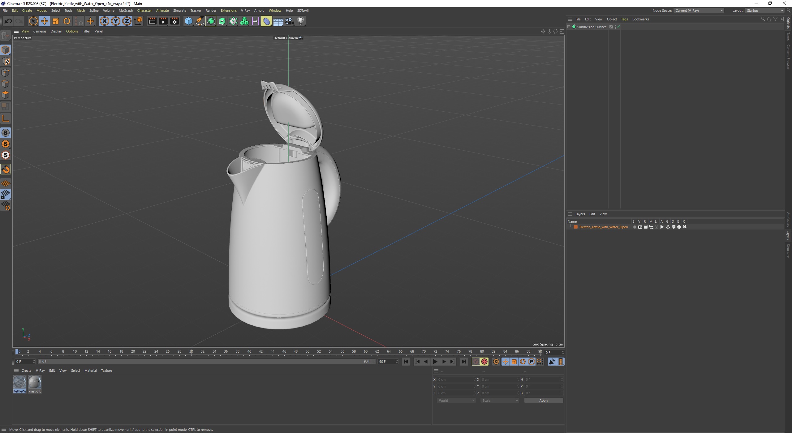 3D Electric Kettle with Water Open